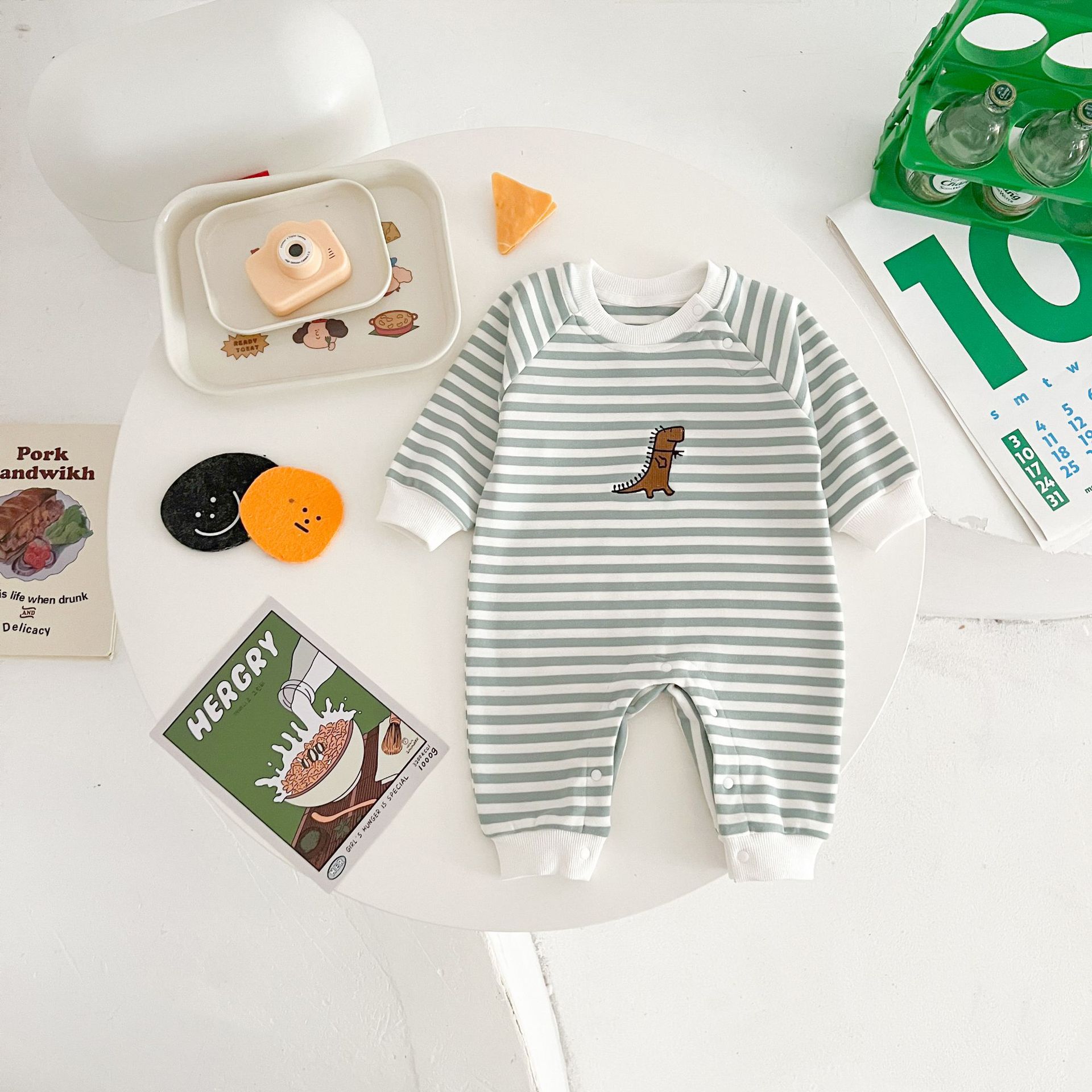 Springautumn New Arrival Striped Dinosaur-embroidered Baby Romper For 0 2 year olds photo 7