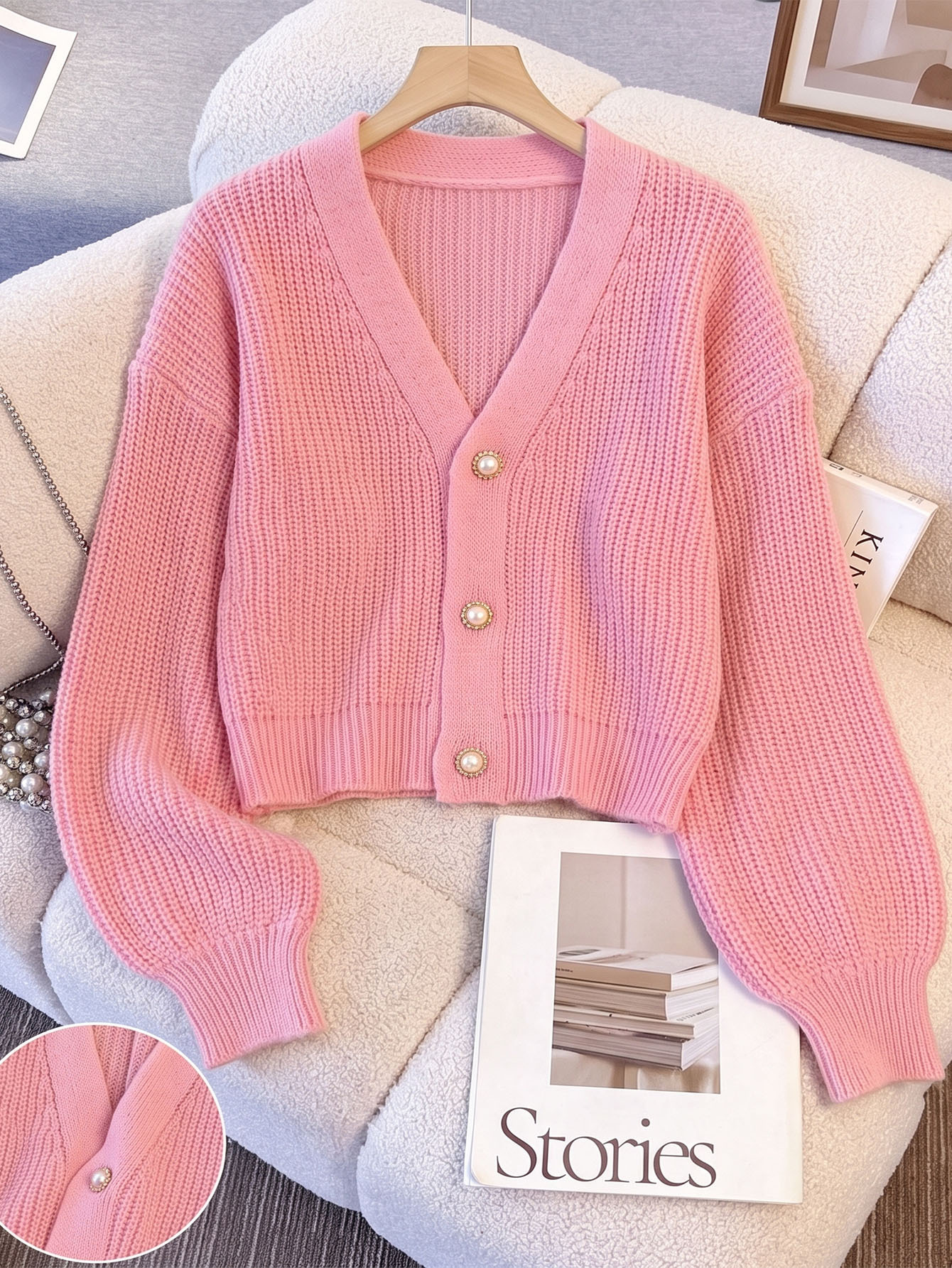 Women's Pearl-button Coat Sweater Cardigan photo 2