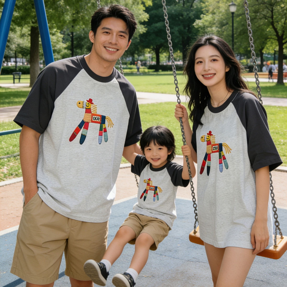 Fashionable Color-Block Cartoon Trendy Loose-Fit Plus-Size T-Shirt Set photo 3