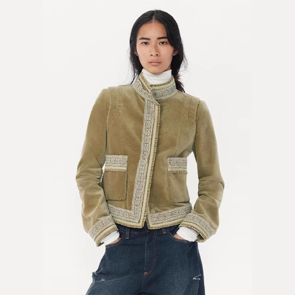 Short Lace-panelled Casual Jacket For Women photo 1