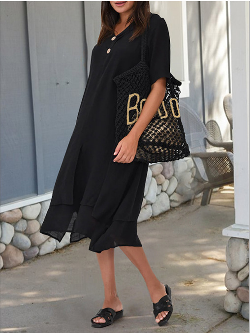 Double-layer Slit V-neck Bohemian Dress photo 6