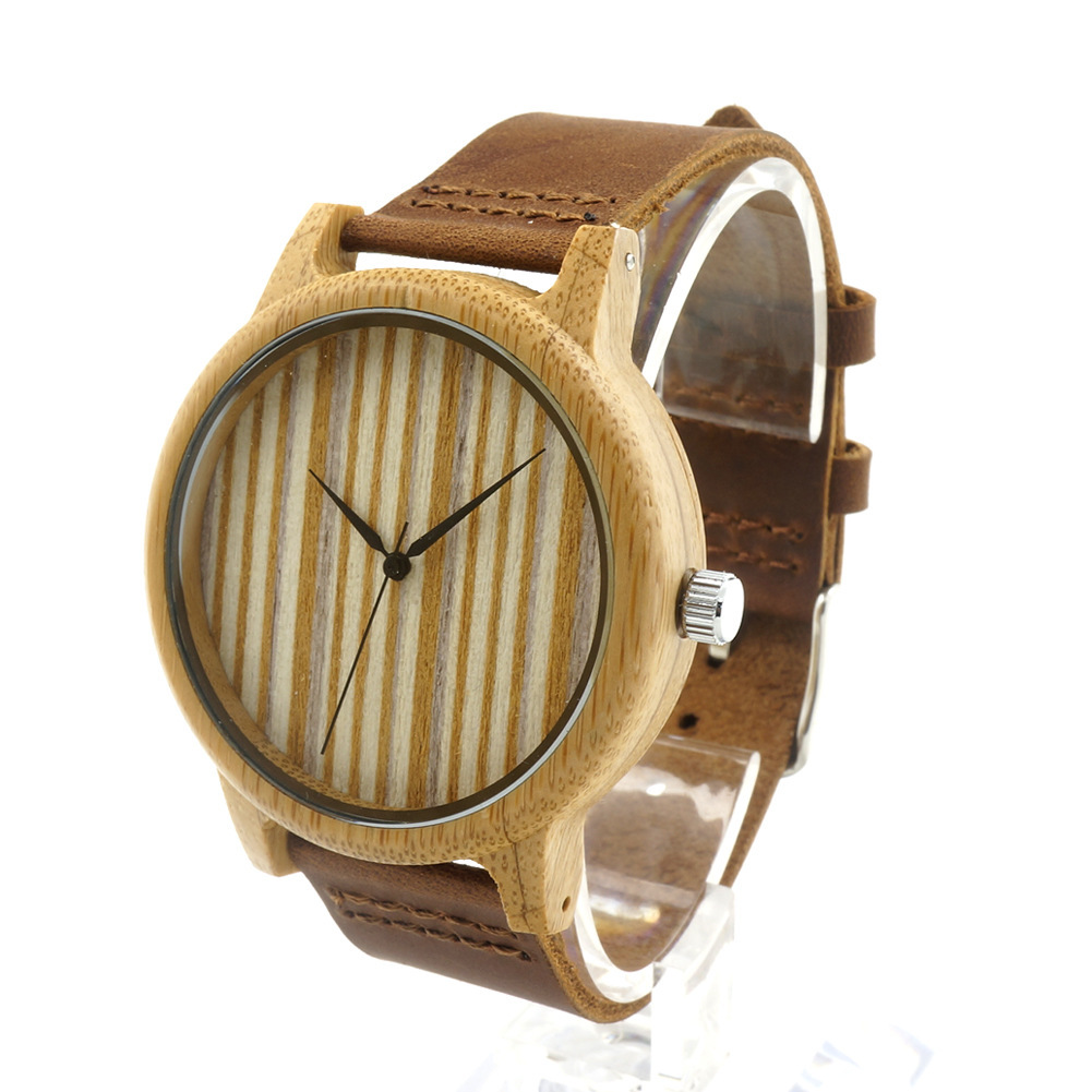 Single-bamboo Wooden-layer Cowhide Mens Wooden Watch photo 6