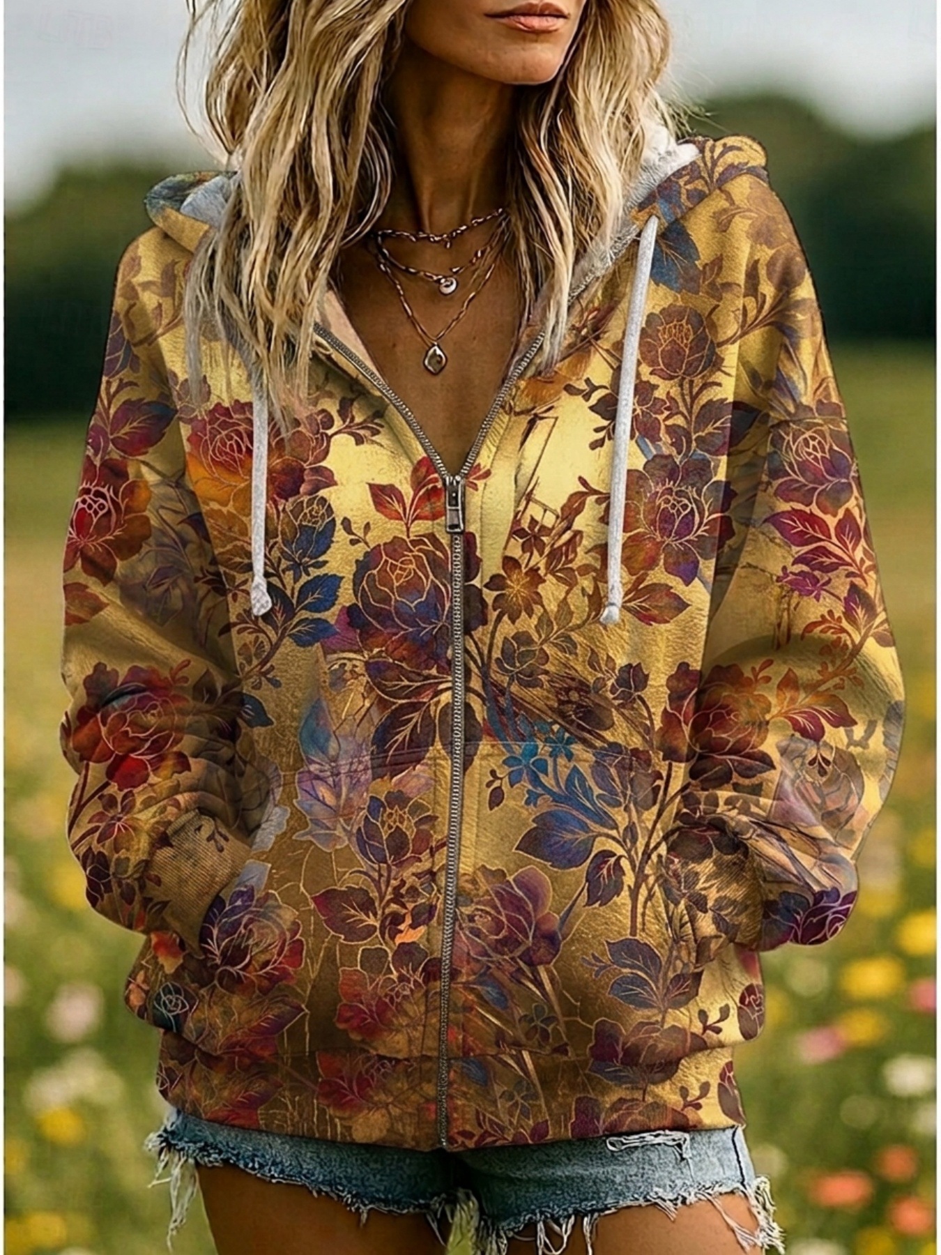 Women's Retro Loose-fit Casual Printed Jacket photo 2