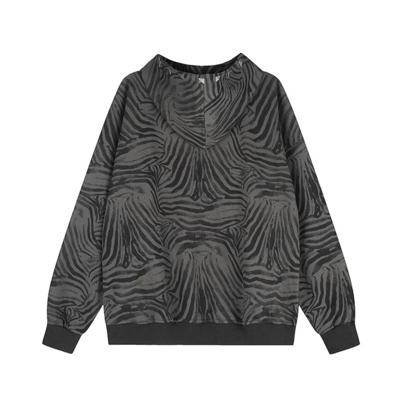American-style Vintage Zebra-print Hooded Sweatshirt With Studs photo 3