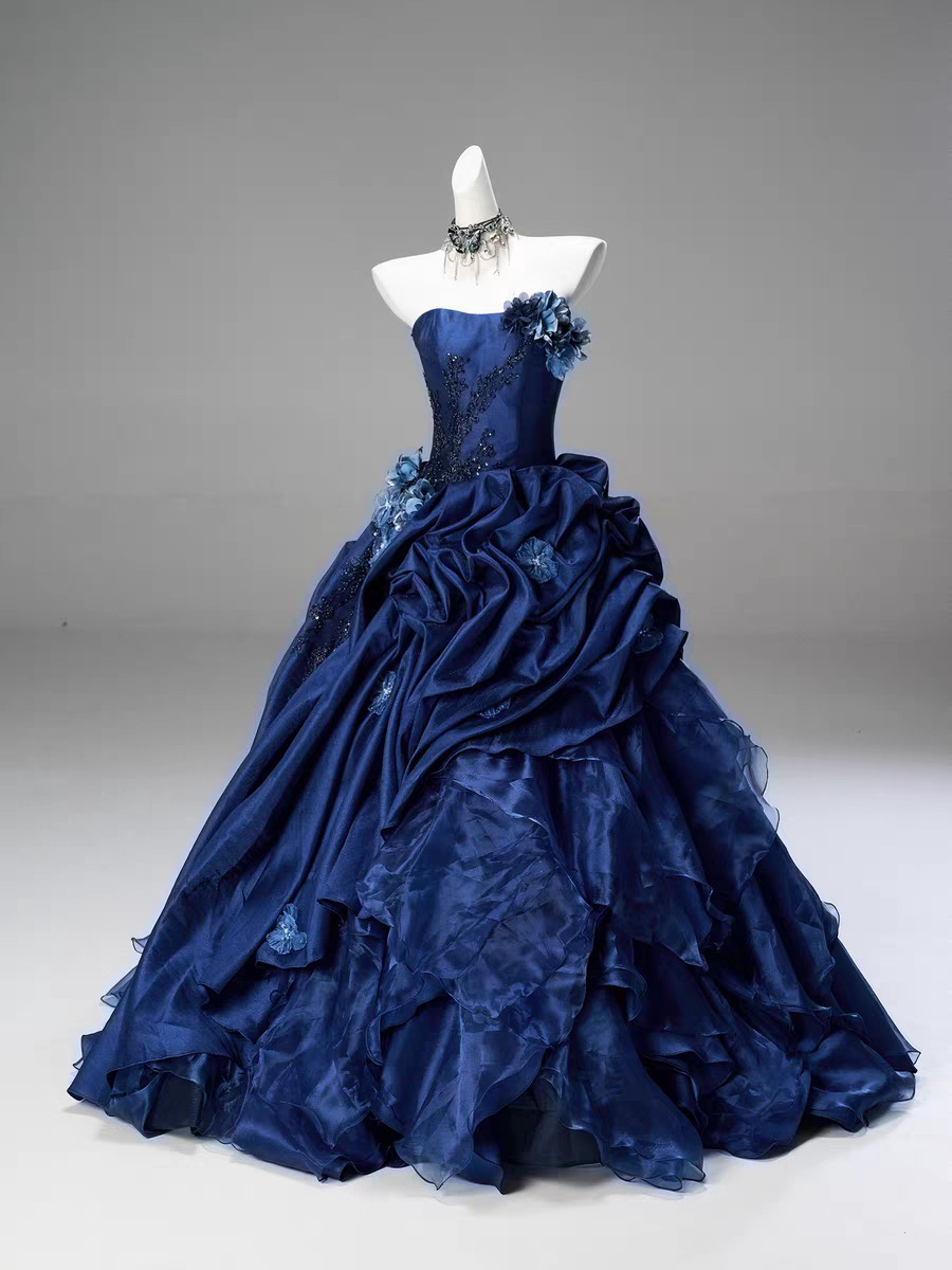 Blue High-end Intricately Embellished Strapless Ball Gown For Evening Events And Banquets photo 2