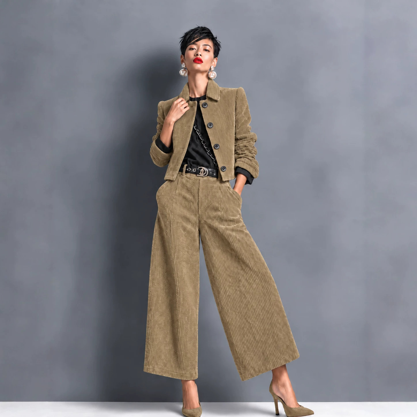 Corduroy Cropped Jacket And Wide-leg Pants Set photo 8