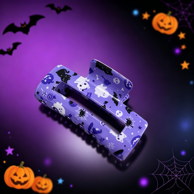 Halloween-themed Hair Clip Square Clip With Skull And Black Cat Print photo 4