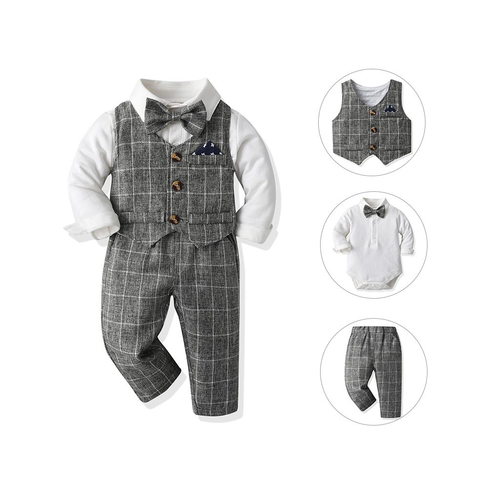 Vest Gentlemans Bodysuit Long-sleeve Trousers Three-piece Set photo 4