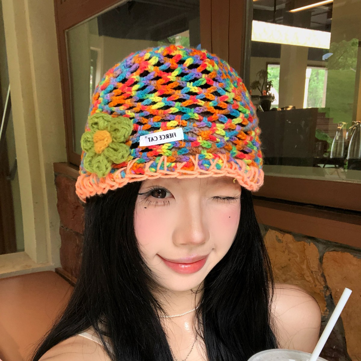 Women's Summer Thin Colorful Hollow-Out Floral Knitted Hat photo 5
