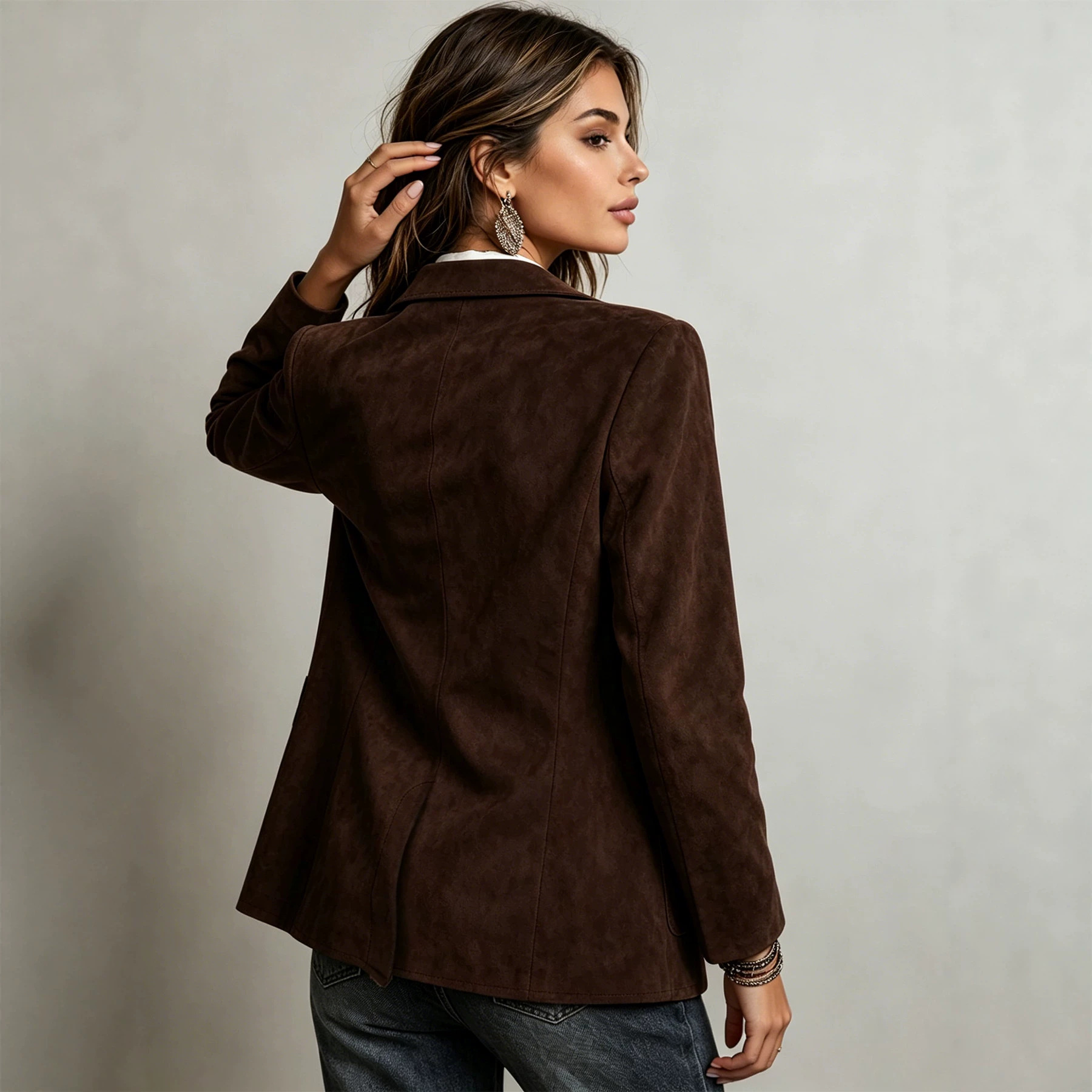 New Vintage Loose-fitting Lapel Long-sleeved Women's Blazer Jacket Outerwear photo 3