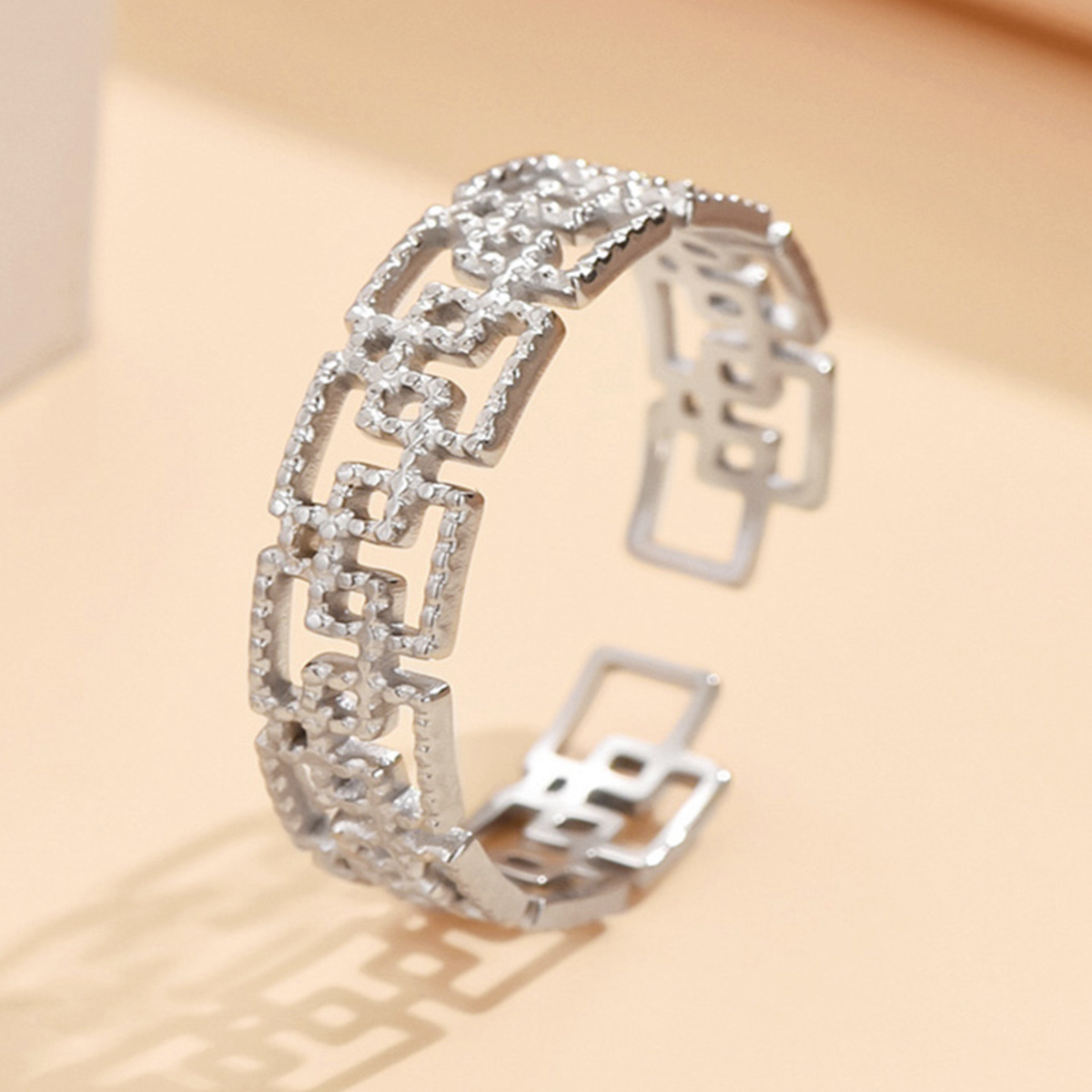 Traditional Chinese Style Openwork Spiral-pattern Stainless Steel Ring photo 7