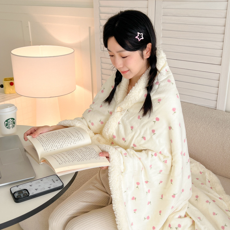 New Korean-style Thickened Milk Velvet Lambswool Shawl Blanket photo 2