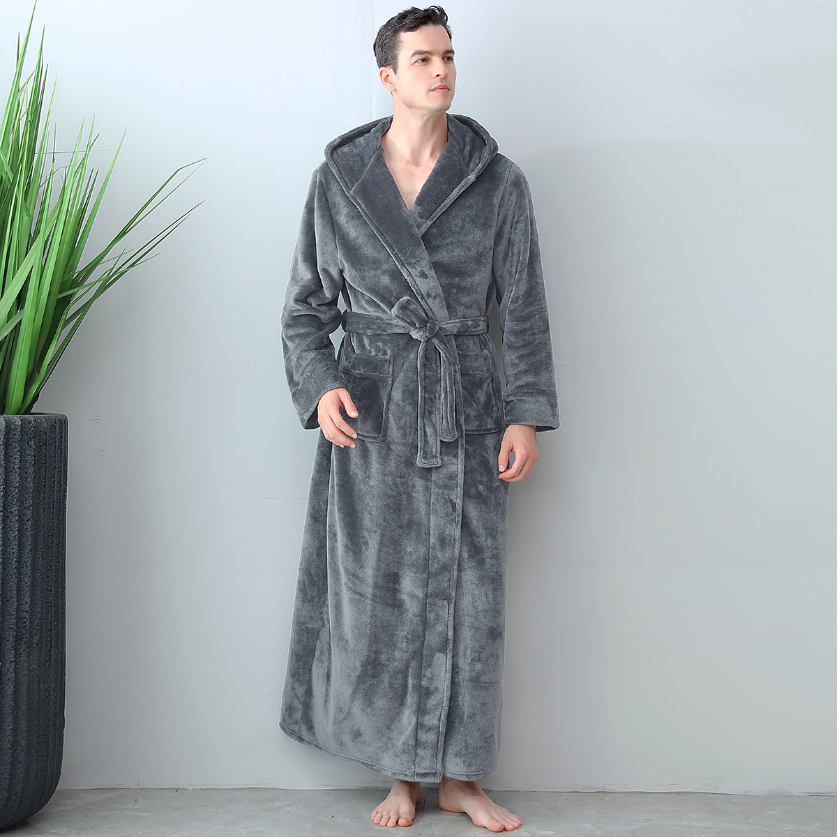 Mens Winter Hooded Thickened Long-Style Nightgown photo 6