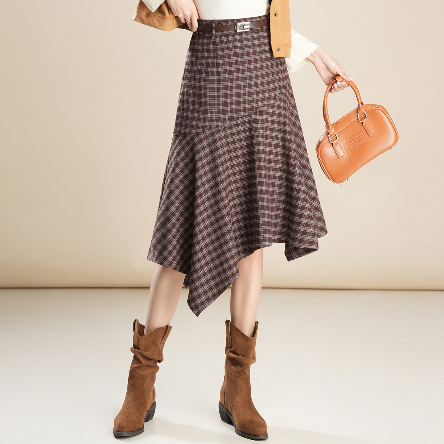 Wool Plaid Irregular Hem High Waisted Skirt - Women's Asymmetric A-Line Mini Skirt for Autumn Winter Casual Wear photo 6