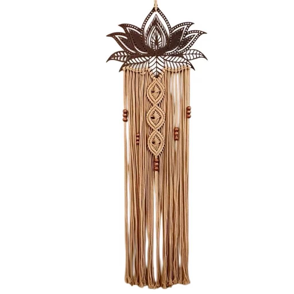 Bohemian Lotus Woven Iron Tapestry with Tassels - Handmade Cotton Rope Wall Hanging for Living Room and Guesthouse Decor photo 2