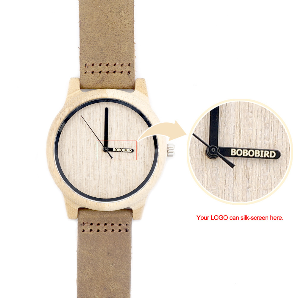 Single-bamboo Wooden-layer Cowhide Mens Wooden Watch photo 5