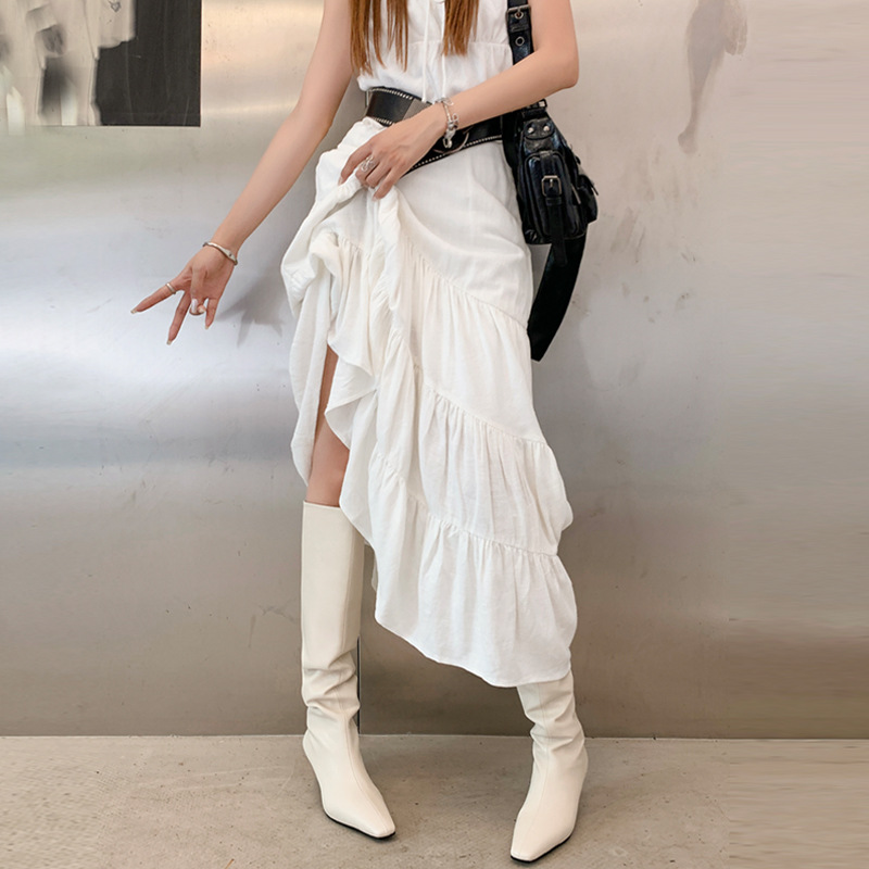 French Minimalist-style Square-toe Kitten-heel Over-the-knee Straight-leg Leather Booties photo 5