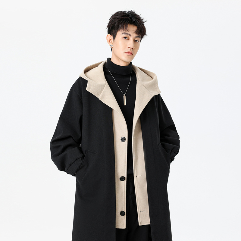 Men's Mid-length Faux Two-piece Trench Coat photo 5