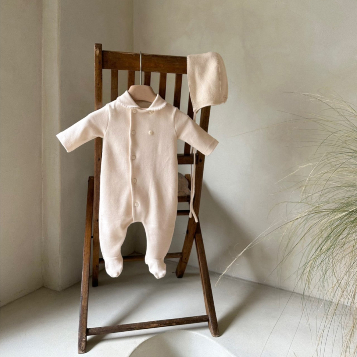 Newborn Clothes Peter Pan Collar Open Chest Jumpsuit photo 8