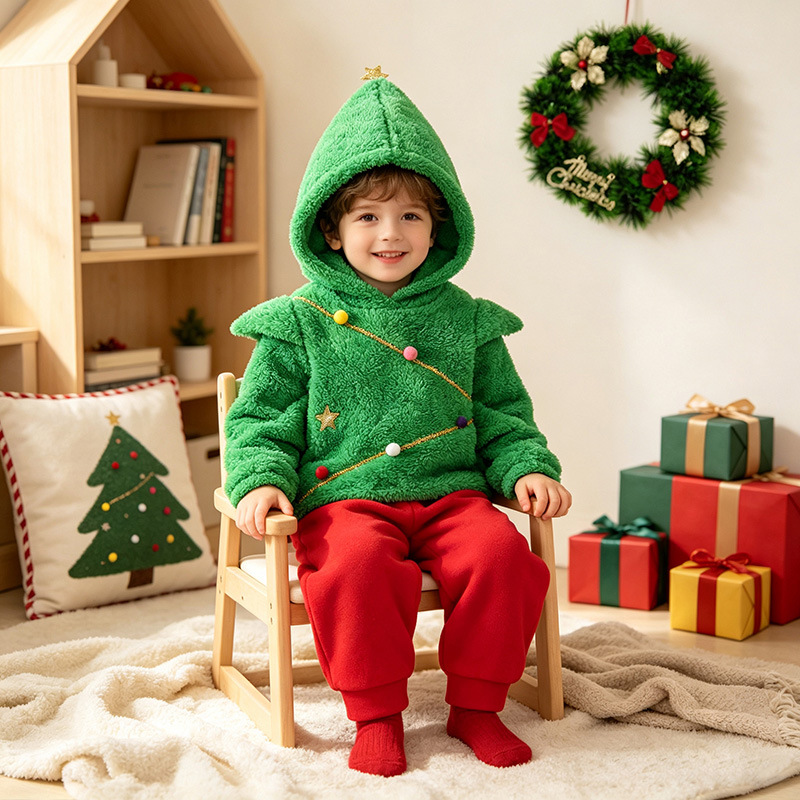 Children's Christmas Tree Costume Set Christmas Party Cosplay Outfit photo 1