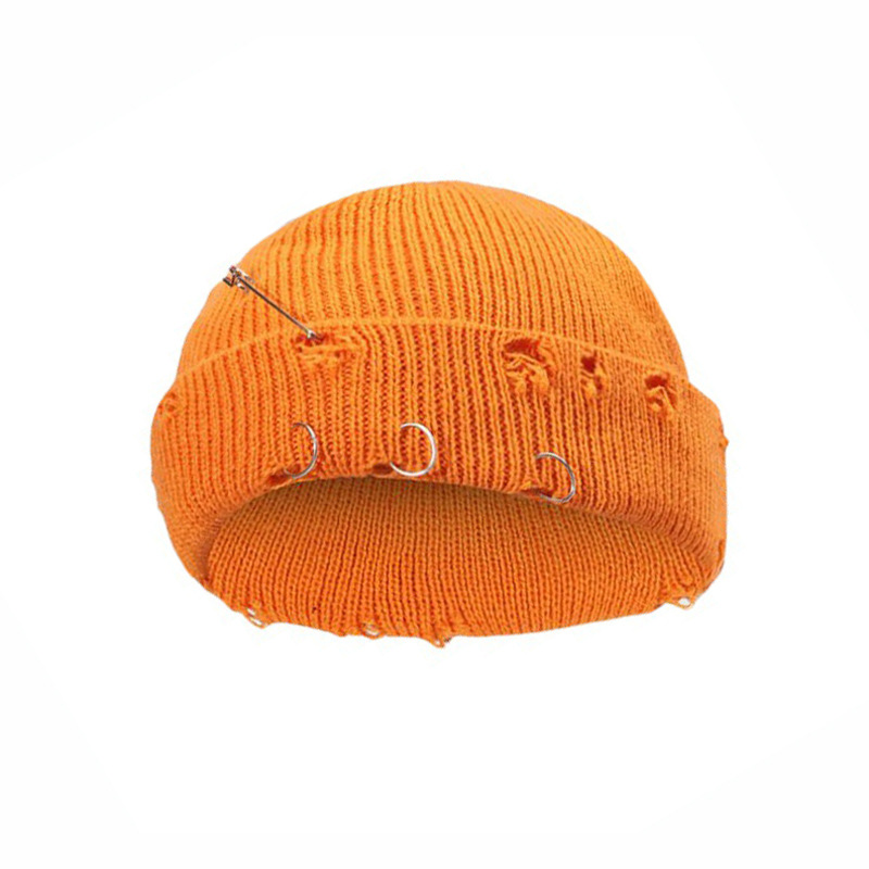 Iron Ring Pin Ripped Knit Beanie photo 6