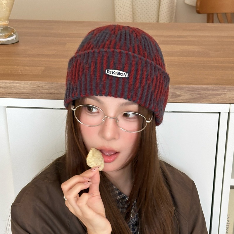 Autumn Winter Warm Ear-Protecting Tie-Dye Colorblock Knitted Beanie photo 8