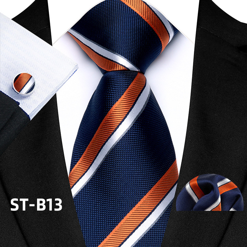 Solid-color Men's Tie Cufflinks Pocket Square photo 1