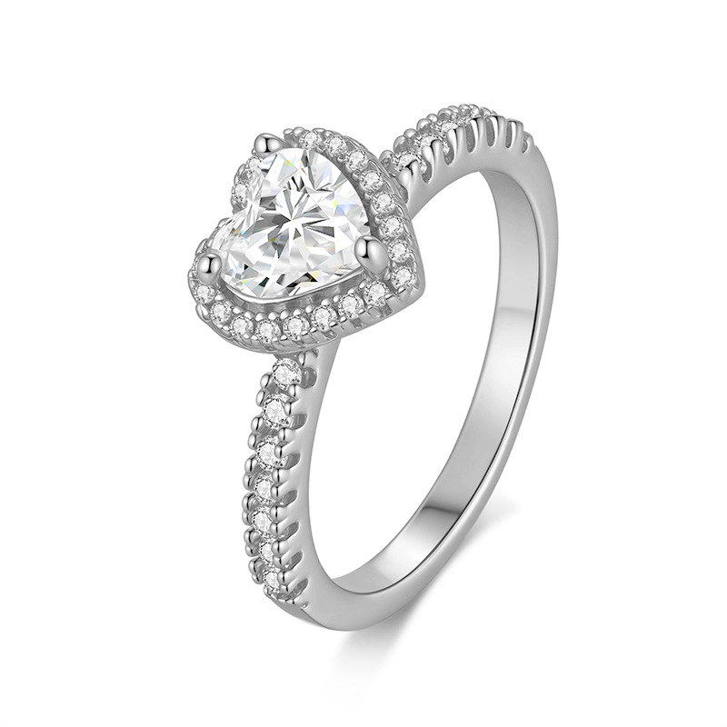 Love-Heart Moissanite 925 Silver Platinum-Plated Ring For Women photo 4