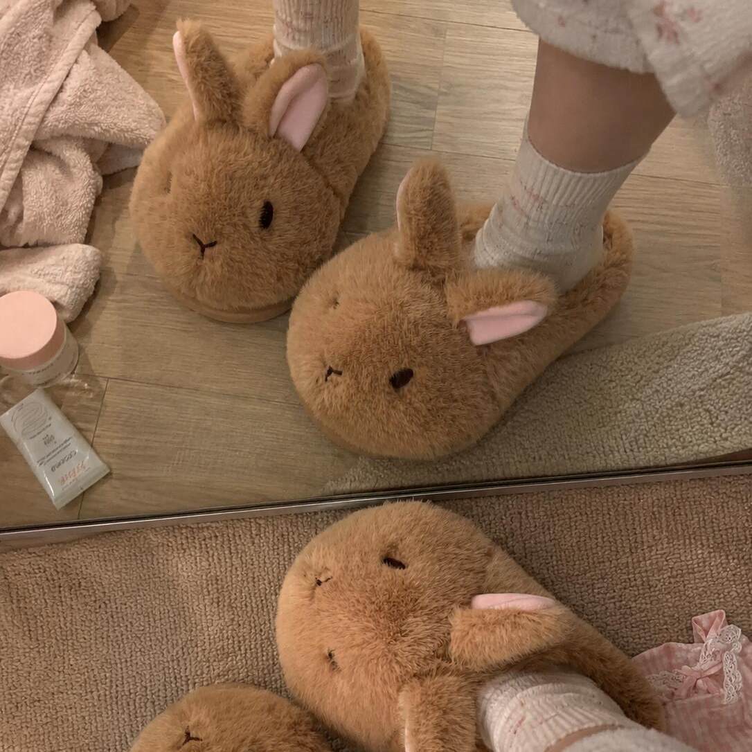 Cute Fluffy Bunny Warm Padded Cotton Slippers For Women photo 7