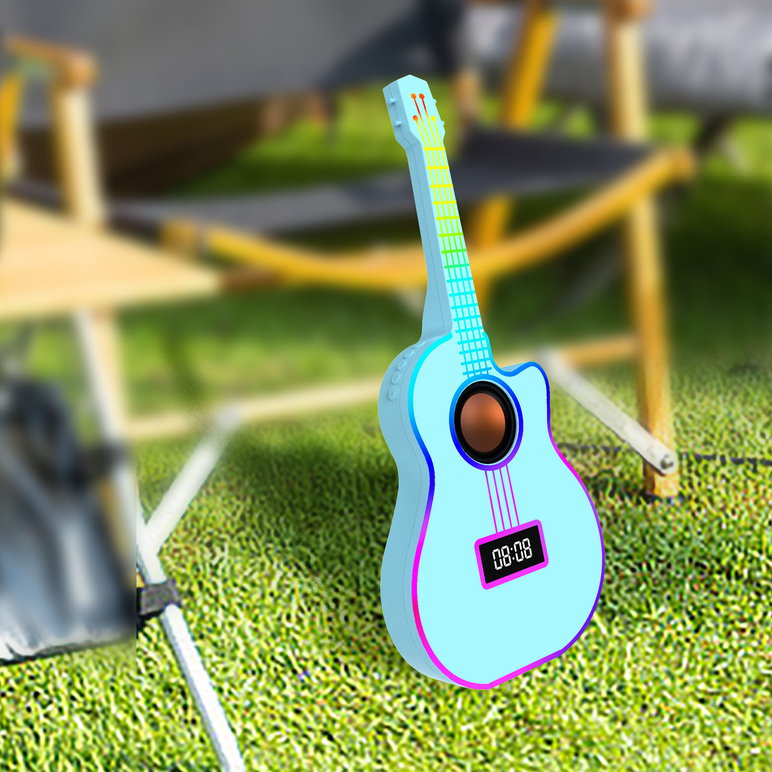 Bluetooth Guitar Speaker With An Alarm Clock And Vibrant Ambient Lighting photo 5