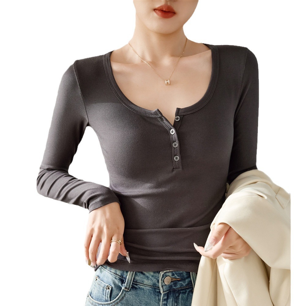Autumnwinter Pure And Alluring Long-sleeve Slim-fit Bottoming Shirt photo 3