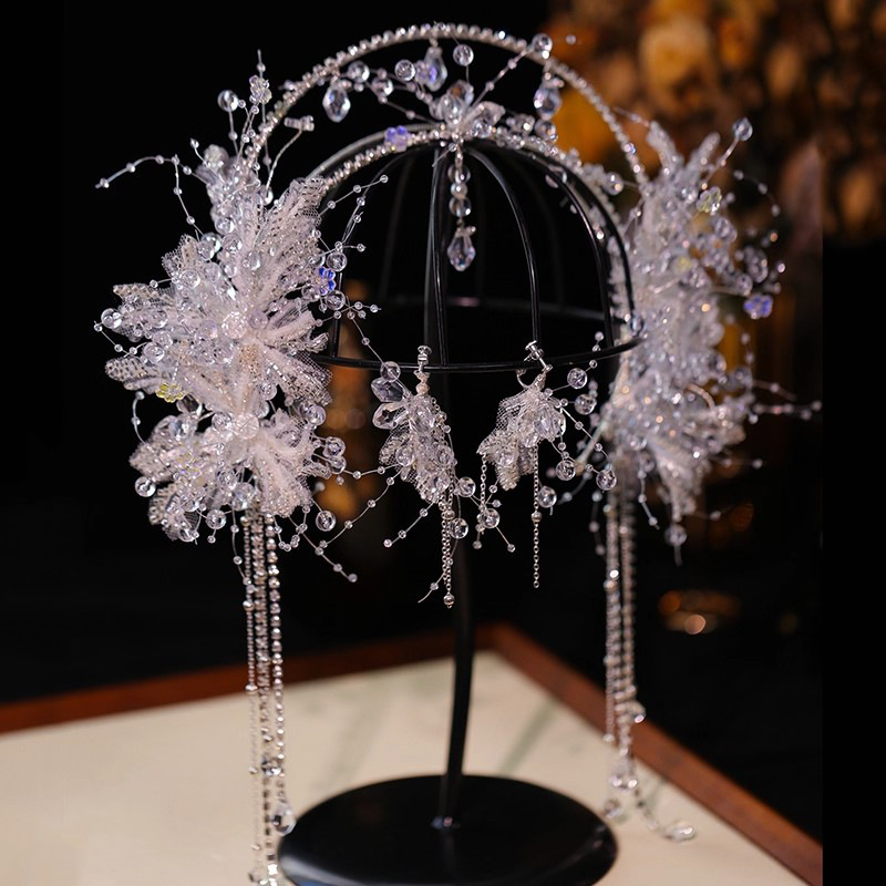 Bridal Crystal Forehead Pendant Headband Tassel Earrings photo 2