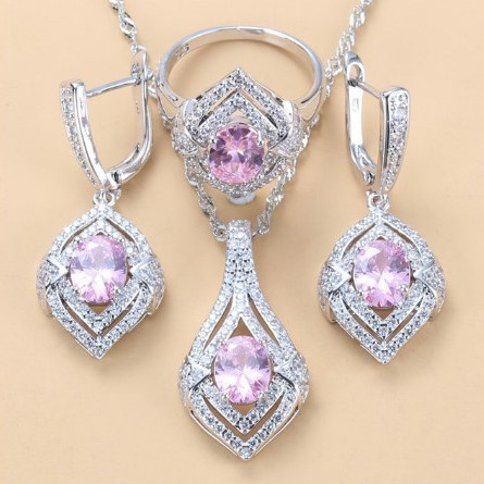 Gem-inlaid Pendant Earrings Necklace Ring Ladies Three-piece Set photo 5