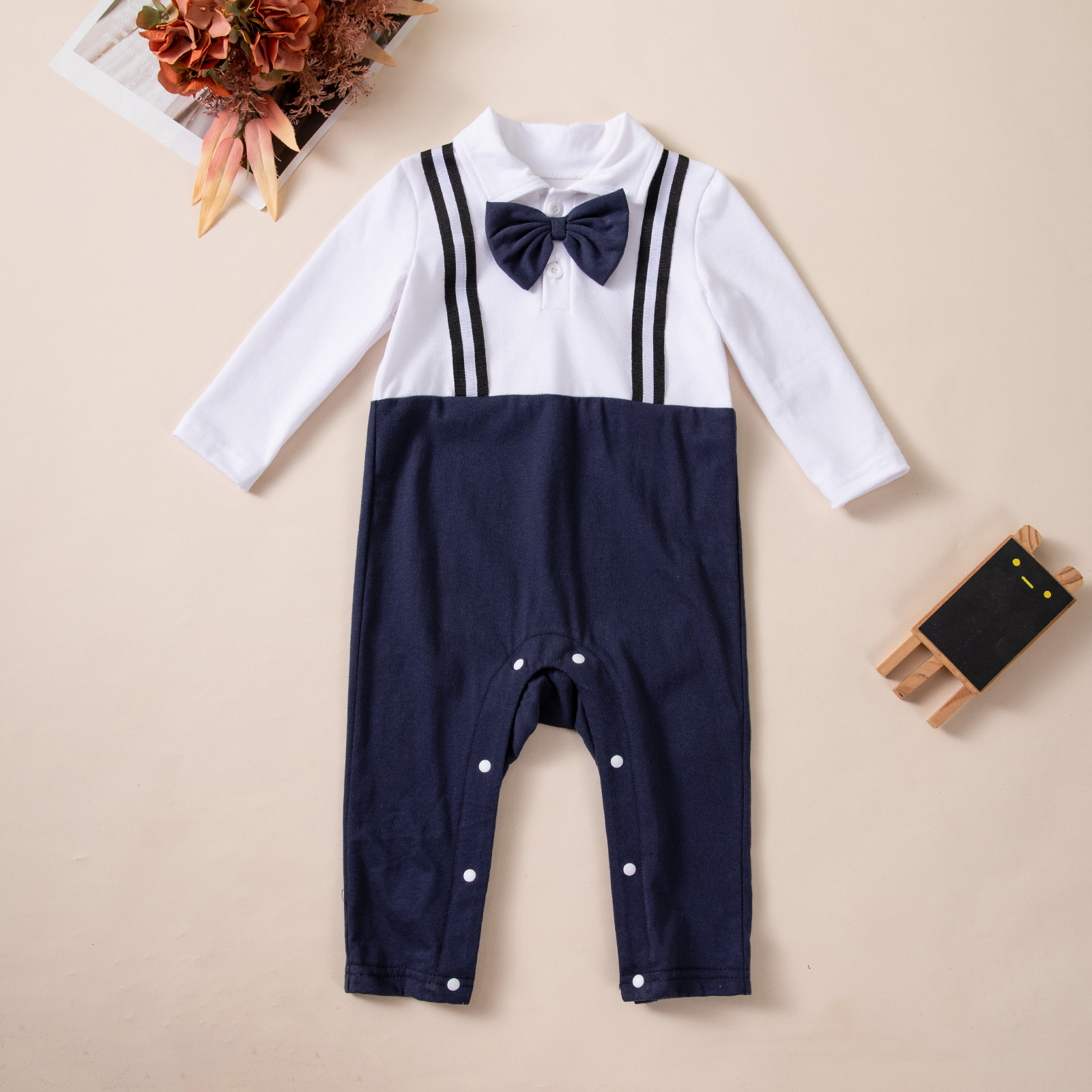 Long-sleeve Overalls With Bow Tie Set photo 4