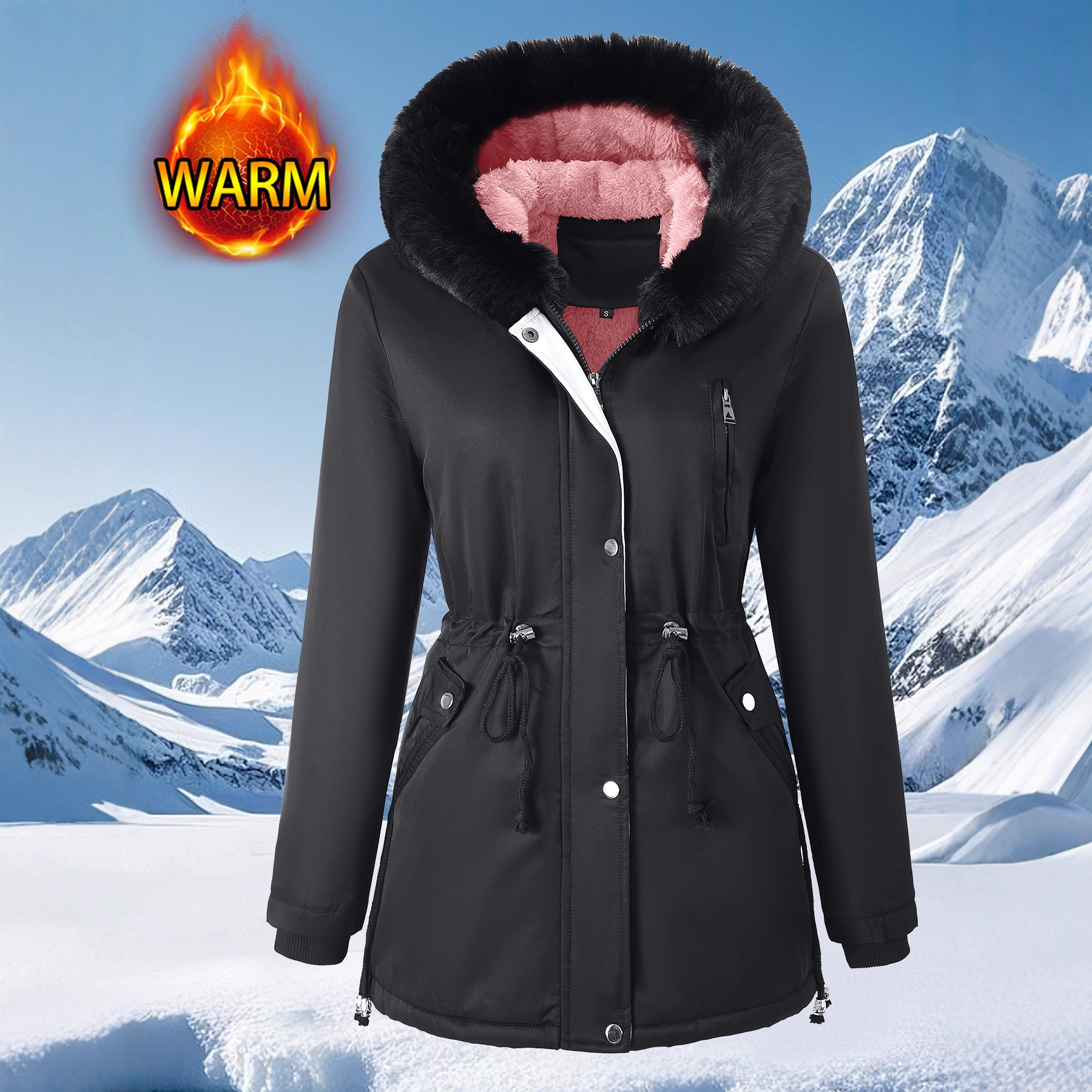 Hooded Fur-collar Thickened Warm Coat photo 1