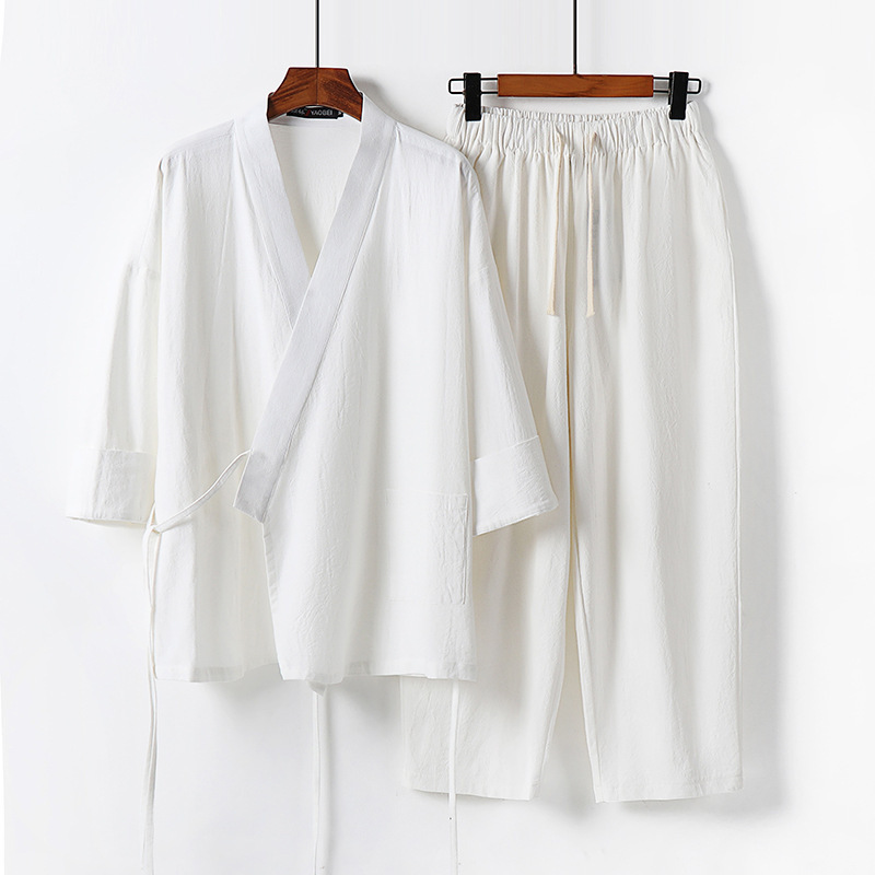 Mens Linen Set, Summer Chinese-Style Plus-Size Cropped-Sleeve T-Shirt photo 1