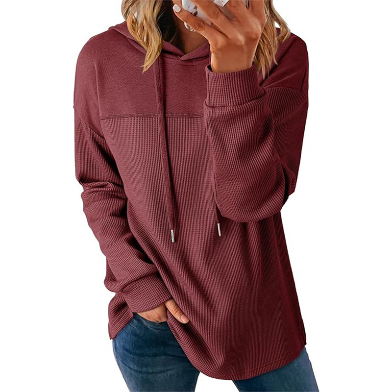 Hooded Casual Waffle-knit Long-sleeve Sweatshirt photo 3