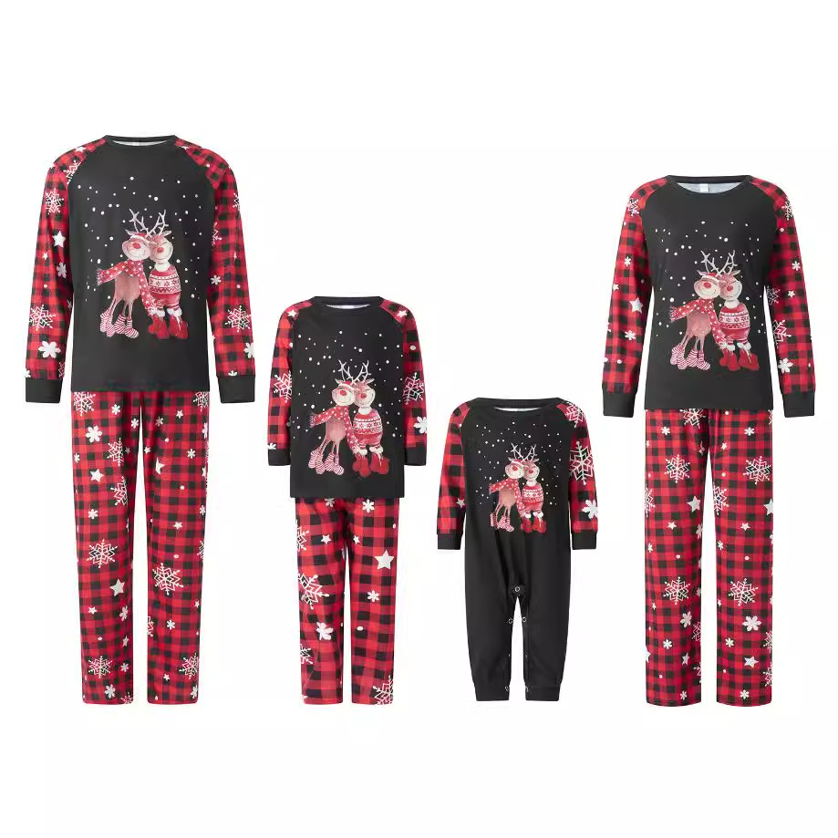 Family Checkered Antlers Christmas Long Sleeve Pajama Set photo 1