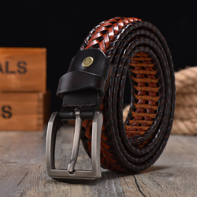 Handwoven Vintage Leather Belt For Men photo 2