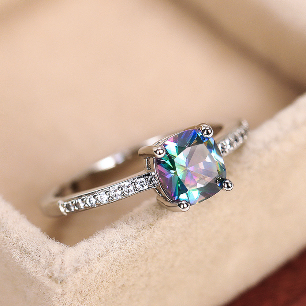 Micro-paved Zircon Royal Blue Square-cut Ring For Women photo 7