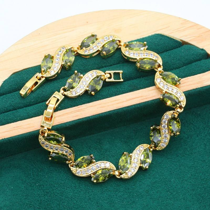 Anti-allergy AAA Zircon Bracelet Necklace Earring Ring Gold Ornament Suit photo 5