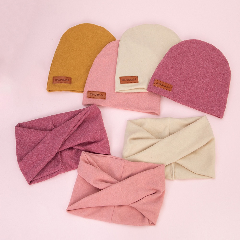 Children's Solid-Color Pullover Cross-Neck Warmer Two-Piece Set photo 1