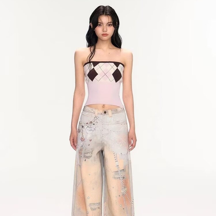 Painted Vintage Wide-leg Loose-fit American-style Floor-length Jeans photo 3