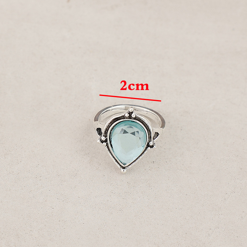 Waterdrop-shaped Emerald Silver Alloy Ring photo 2