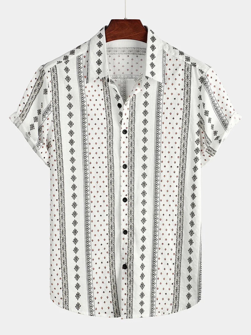 Short-sleeved Lapel-printed Loose-fitting Casual Shirt photo 4