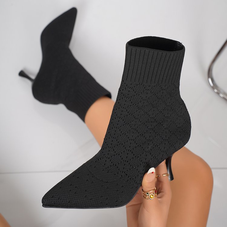 Pointed-toe Stiletto Heel Knitted Stretch Boots For Women photo 4