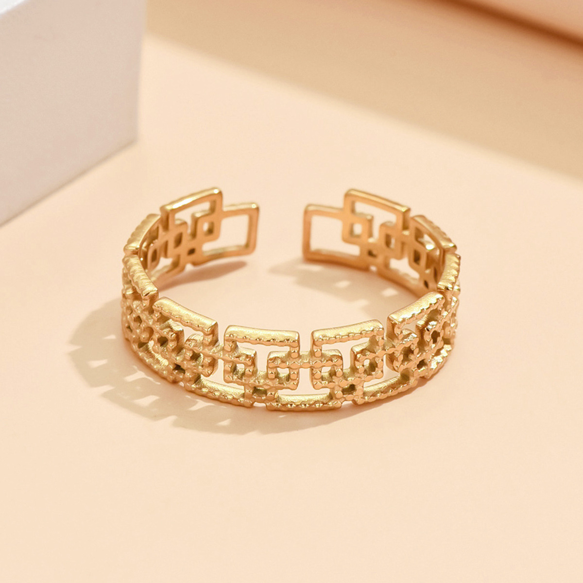 Traditional Chinese Style Openwork Spiral-pattern Stainless Steel Ring photo 2
