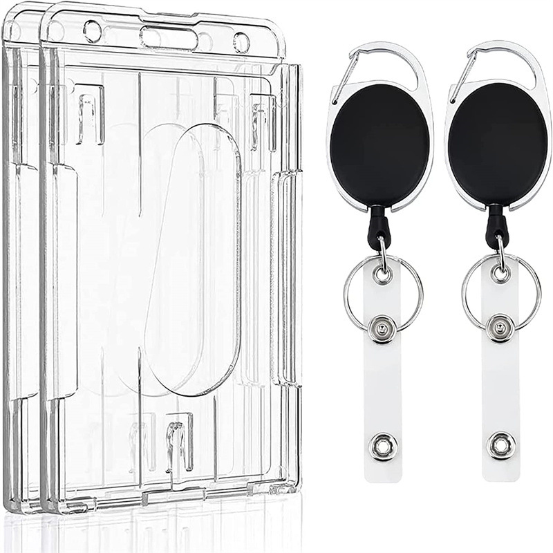 Plastic Vertical Card Holder Black Retractable Badge Clip Reel photo 4