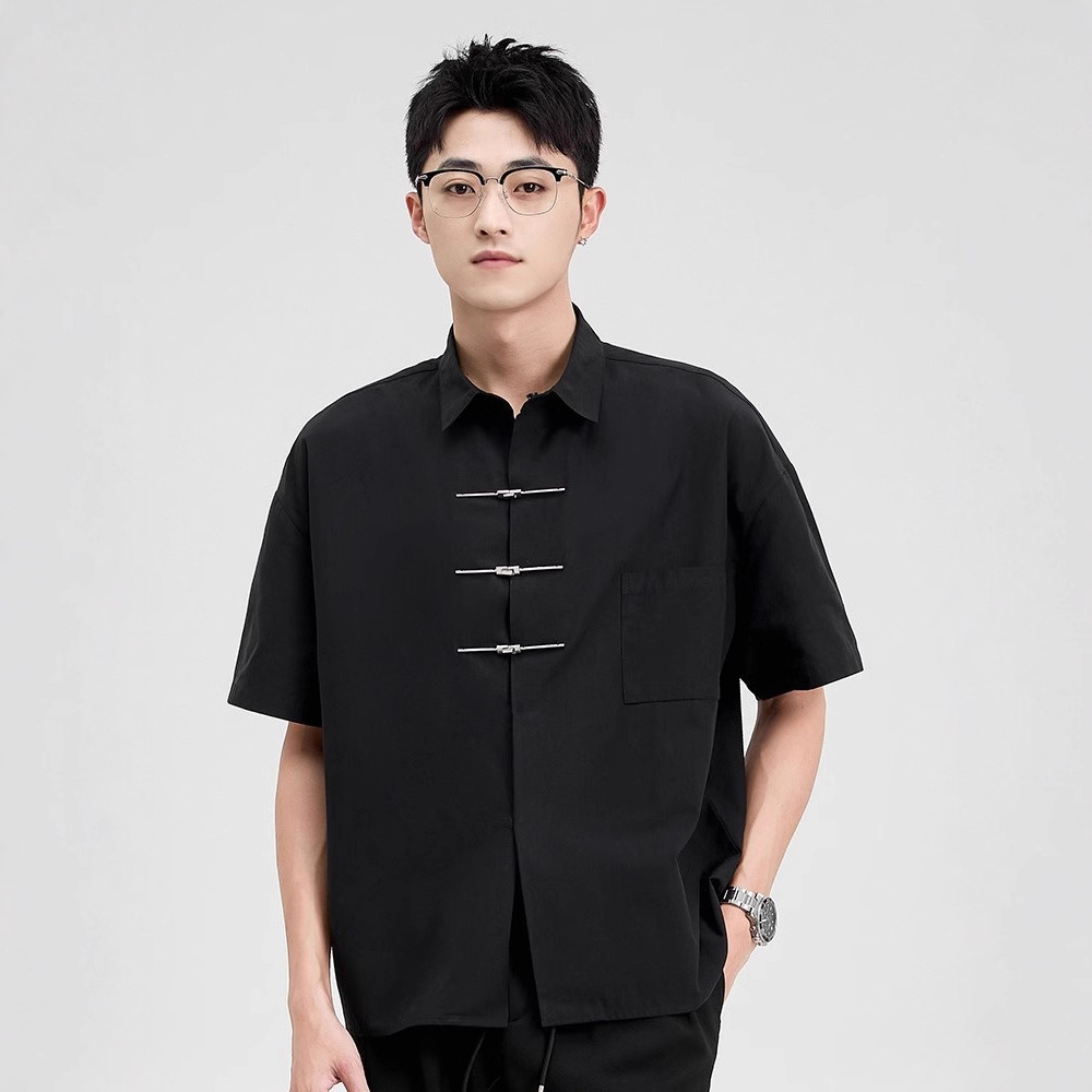Chinese-style Tang Suit Summer Short-sleeved Stand-up Collar Breathable Loose Casual Shirt photo 4