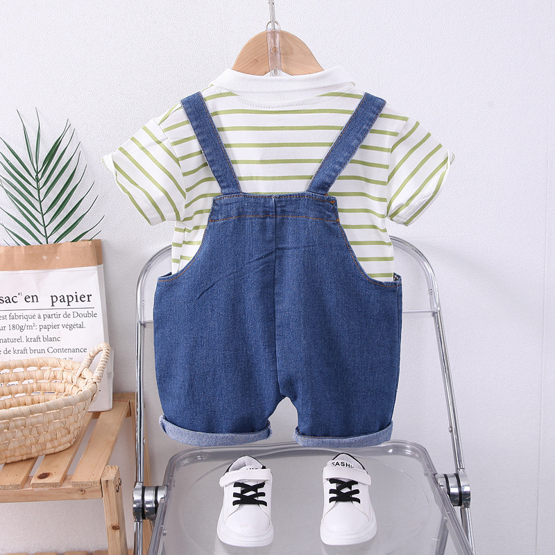 Boys Striped Lapel Denim Dungaree Set 2-Piece photo 4
